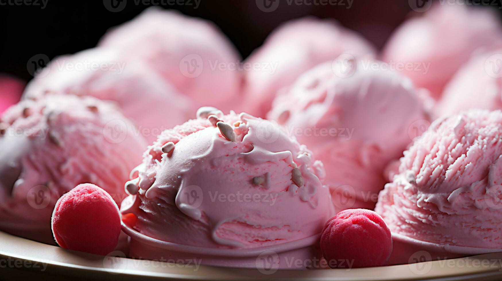 Delicious balls of strawberry pink ice cream sundae photo