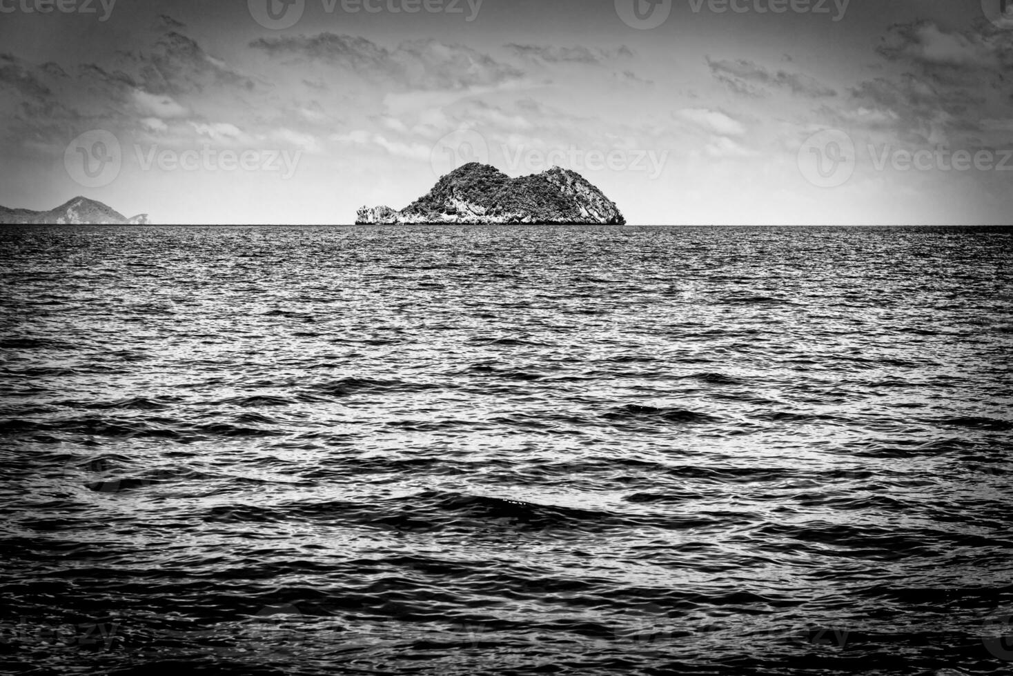 Small island in black and white photo