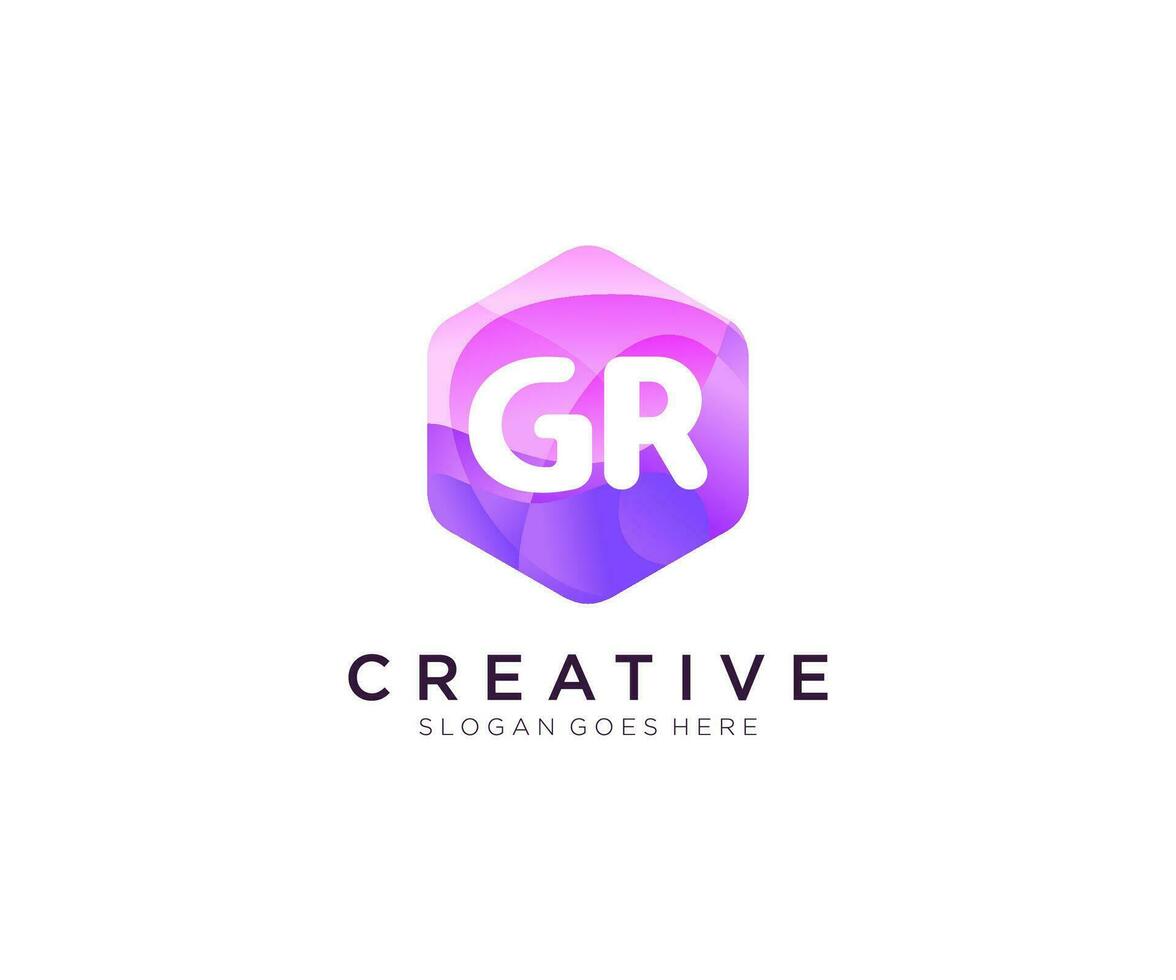 GR initial logo With Colorful Hexagon Modern Business Alphabet Logo template vector. vector