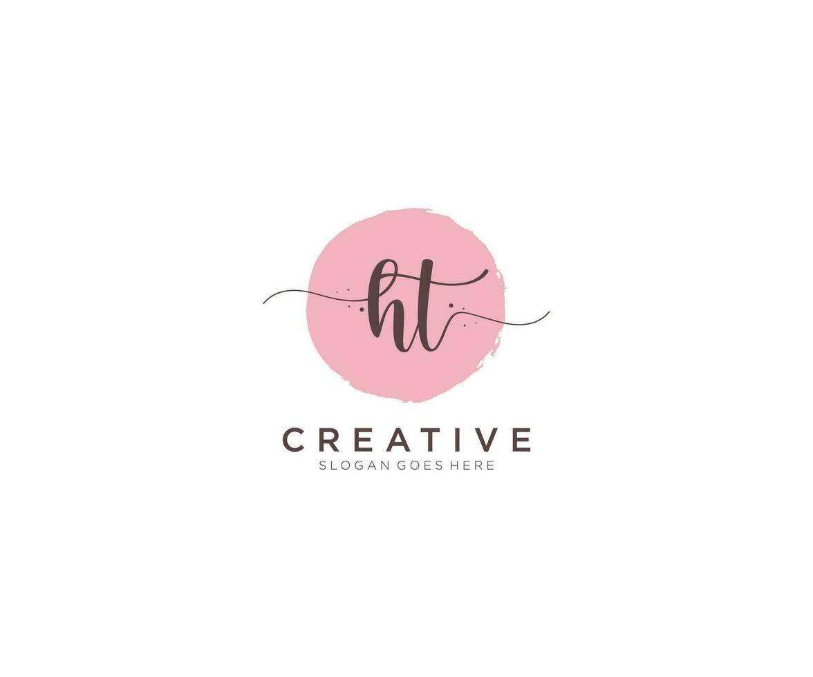 initial HT Feminine logo beauty monogram and elegant logo design, handwriting logo of initial signature, wedding, fashion, floral and botanical with creative template. vector