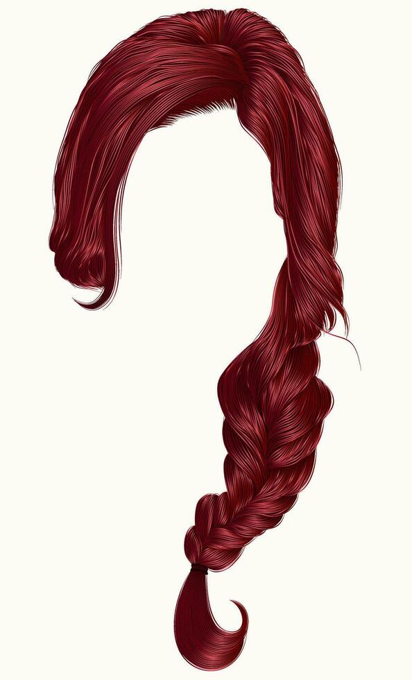 trendy women hairs Red colour . plait .  fashion beauty style . vector