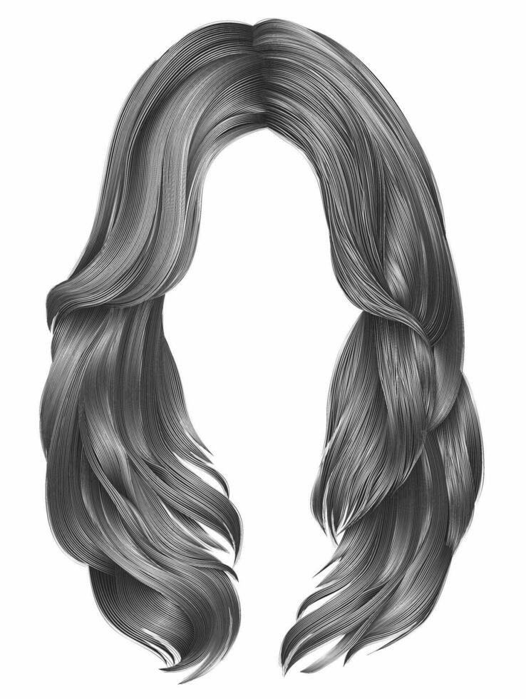 trendy woman long hairs gray colors .  beauty fashion .  realistic  graphic 3d vector