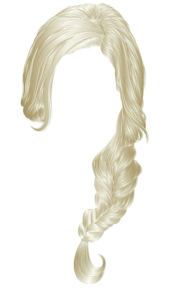 trendy women hairs blond colour . plait .  fashion beauty style . vector