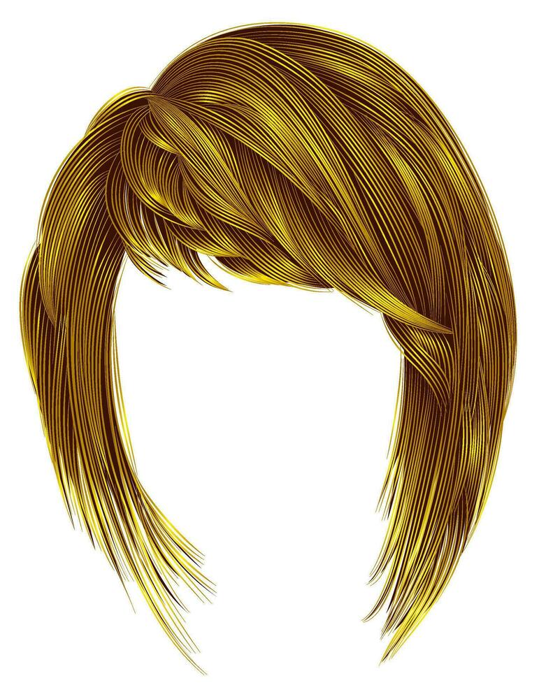 trendy  woman  hairs bright yellow color. kare with bangs. medium length .fashion beauty style . vector