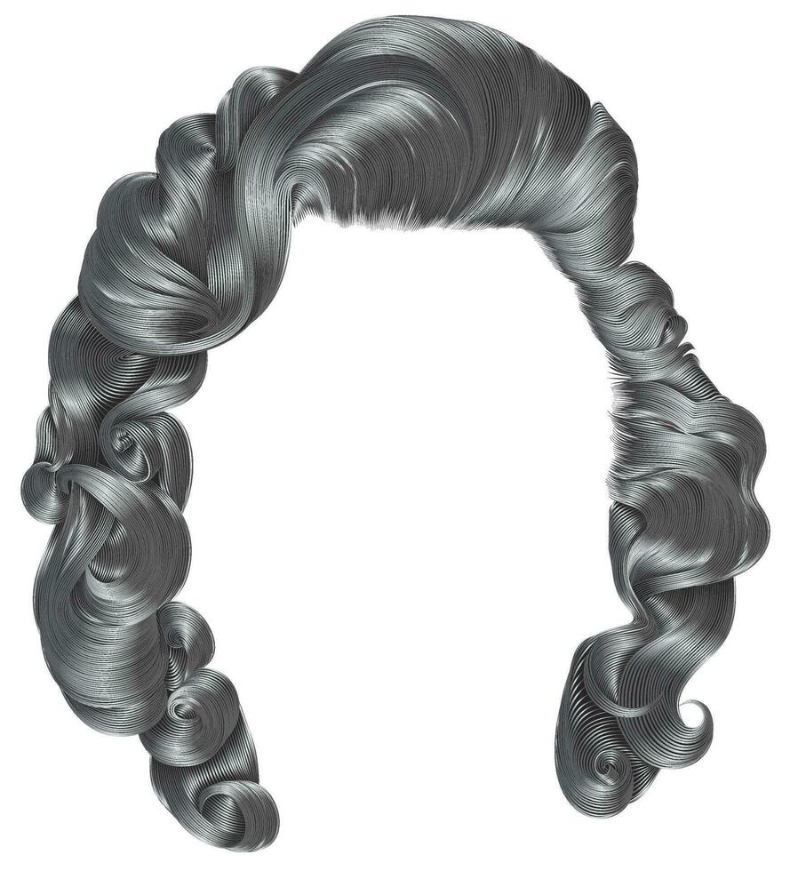 trendy woman hairs gray colors . beauty fashion . retro style curls . realistic 3d . vector