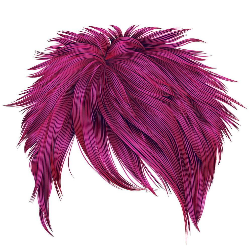 trendy woman short  hairs bright pink colors . fringe . fashion beauty style . realistic  3d . vector