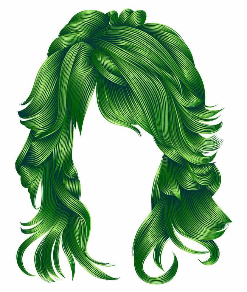 trendy woman long hairs green colors .beauty fashion . realistic 3d