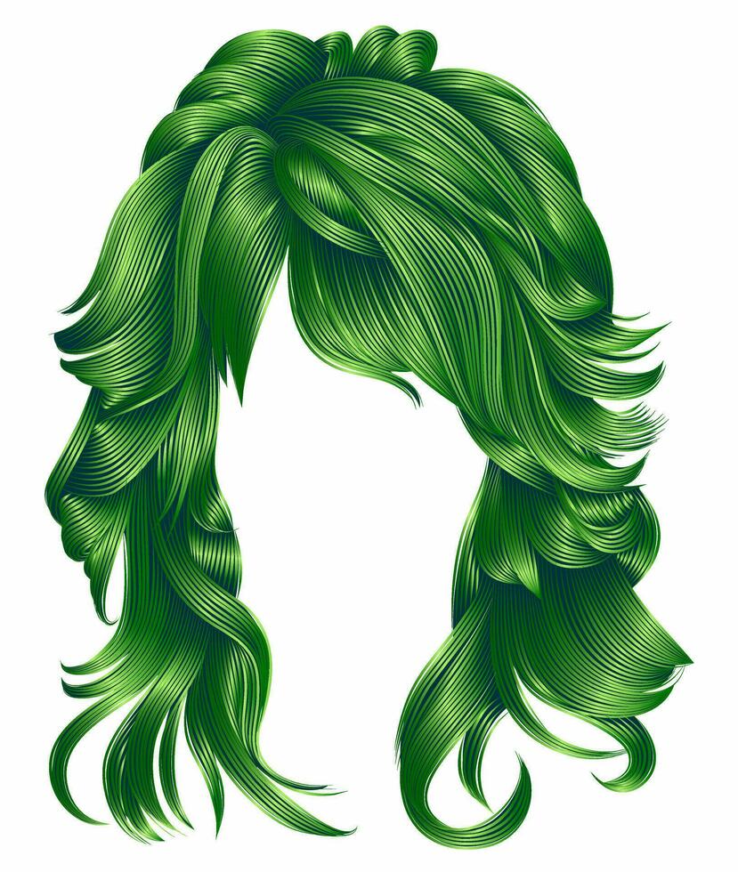 de moda mujer largo pelos verde colores .belleza Moda . realista 3d vector