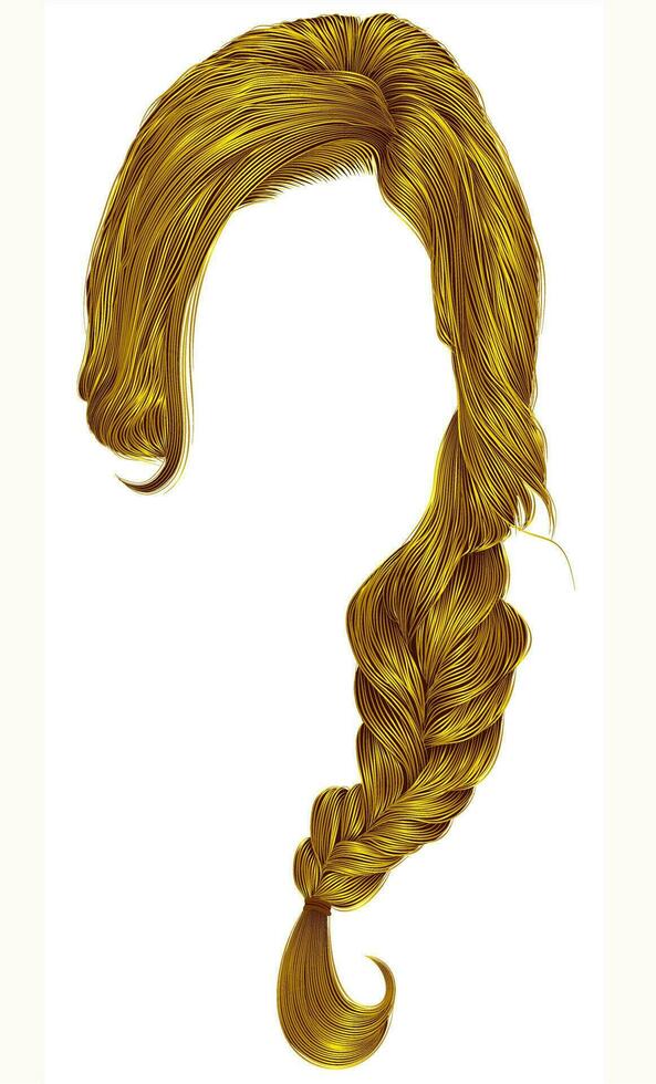 trendy women hairs bright yellow colour . plait .  fashion beauty style . vector