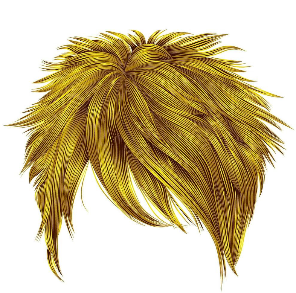 trendy woman short  hairs bright yellow colors . fringe . fashion beauty style . realistic  3d . vector
