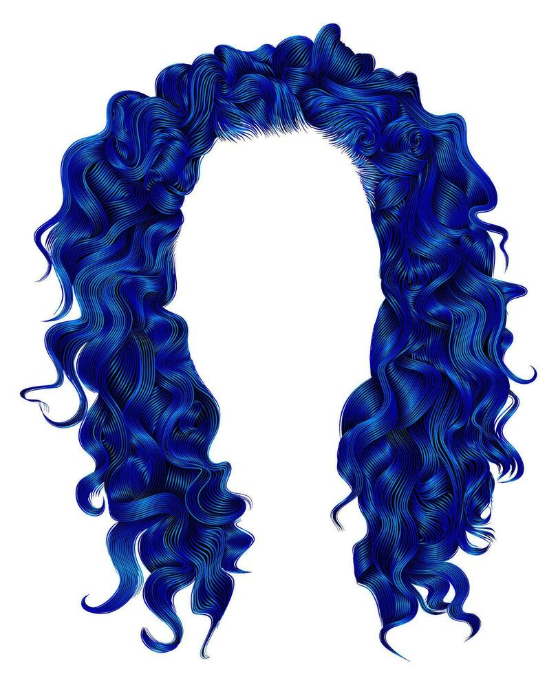 long curly hairs dark blue  colors .  beauty fashion style . wig . vector