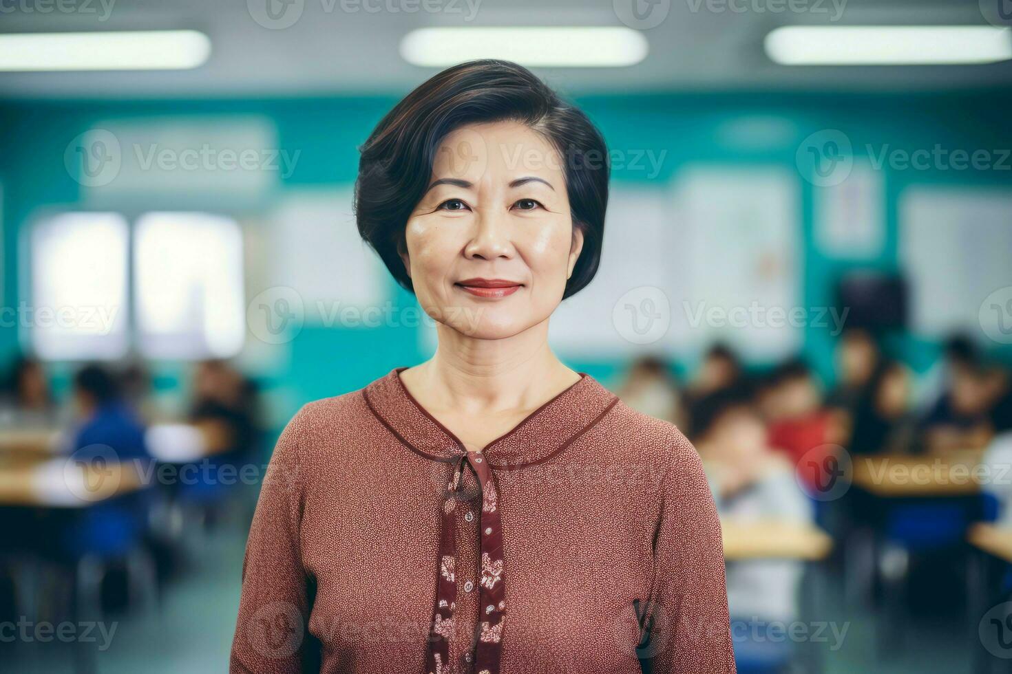 Asian woman teacher standing class. Generate Ai photo