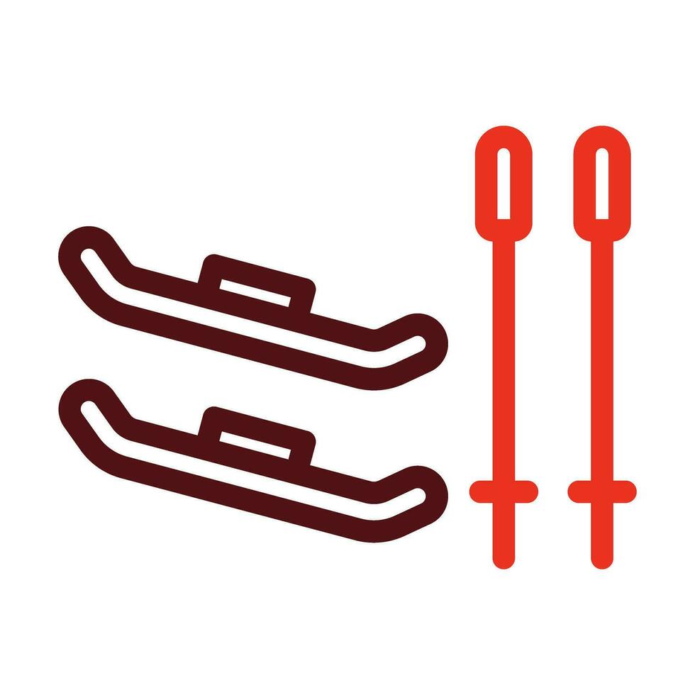 Skis Vector Thick Line Two Color Icons For Personal And Commercial Use.