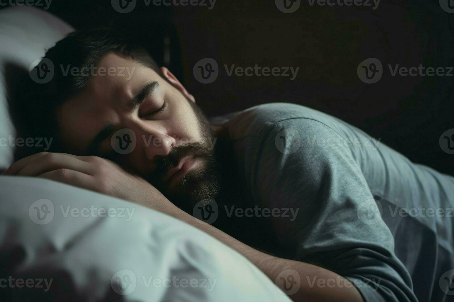 Depressed sleeping man home. Generate Ai photo