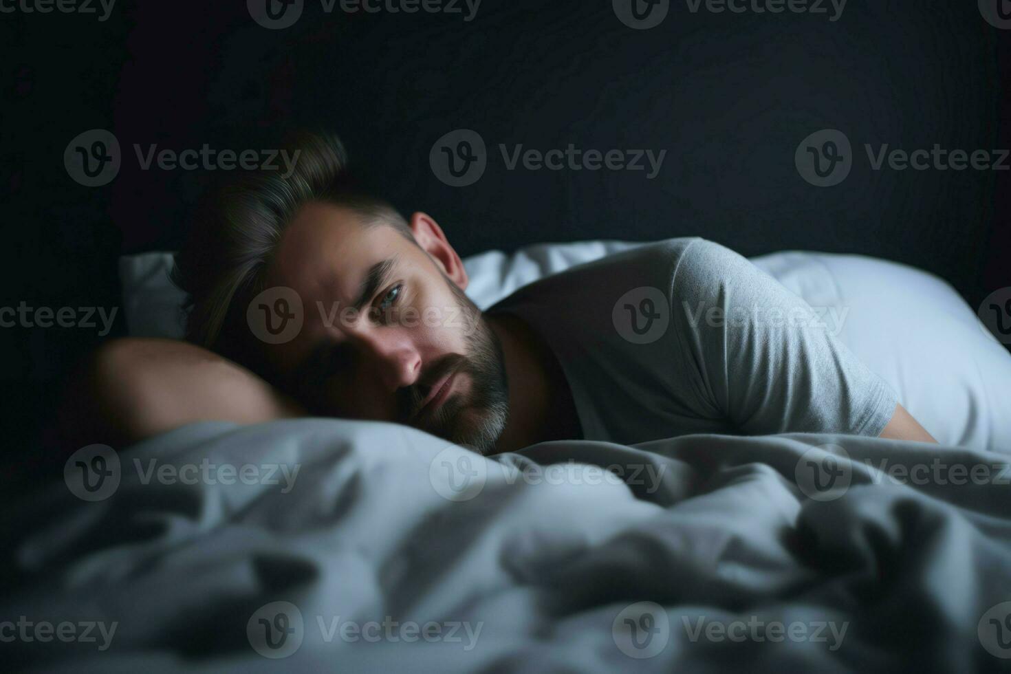 Depressed no sleeping man. Generate Ai photo
