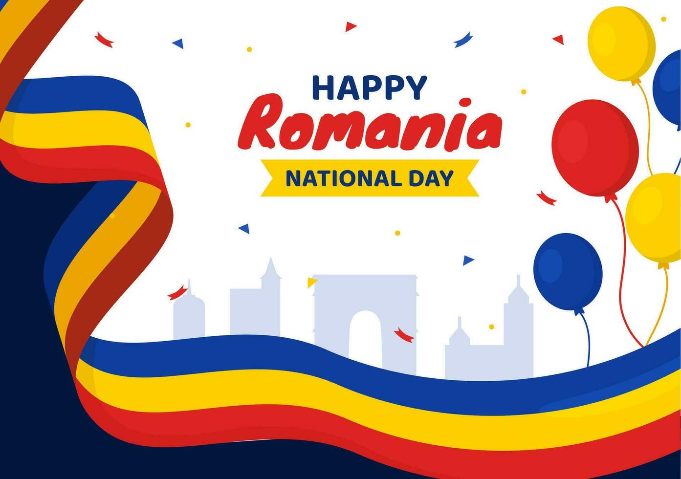 Rumania nacional día vector ilustración en Primero diciembre con ondulación bandera antecedentes en rumano genial Unión monumento fiesta plano dibujos animados diseño