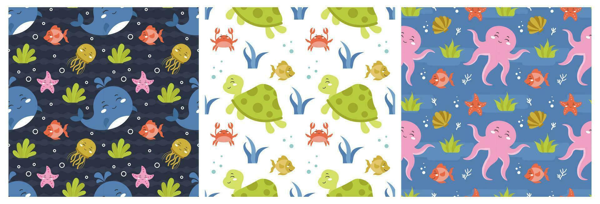 Set of Smile Seamless Pattern Design Illustration with Smiling Character and Happiness Face in Template Hand Drawn Flat Cartoon vector