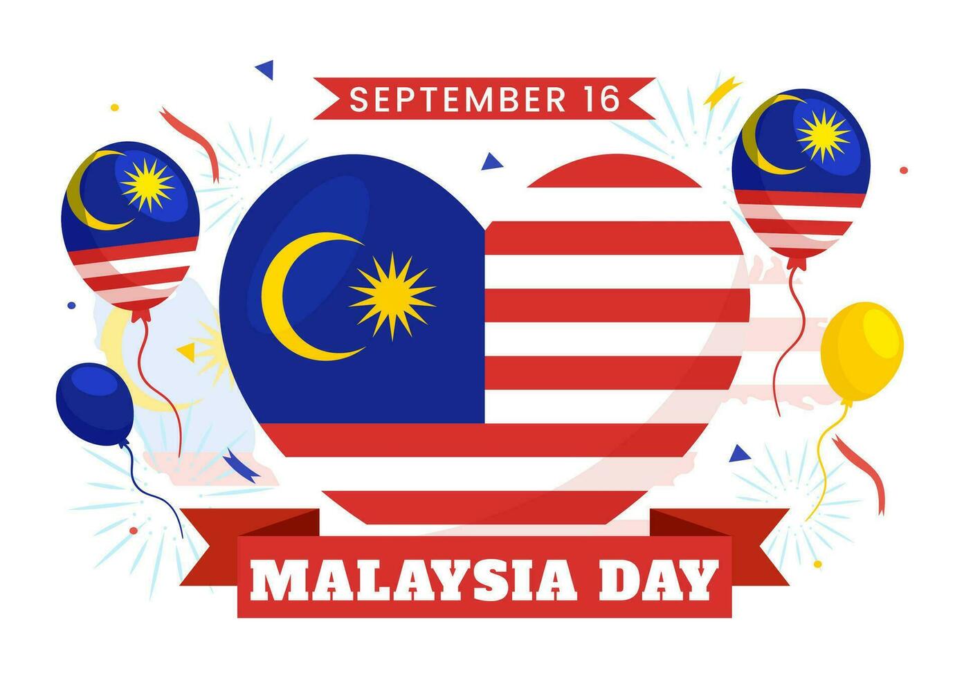 Happy Malaysia Day Celebration Vector Illustration on 16 September with Waving Flag and Twin Towers in Flat Cartoon Hand Drawn Templates