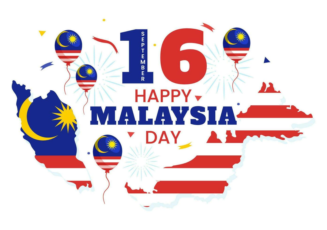 Happy Malaysia Day Celebration Vector Illustration on 16 September with Waving Flag and Twin Towers in Flat Cartoon Hand Drawn Templates