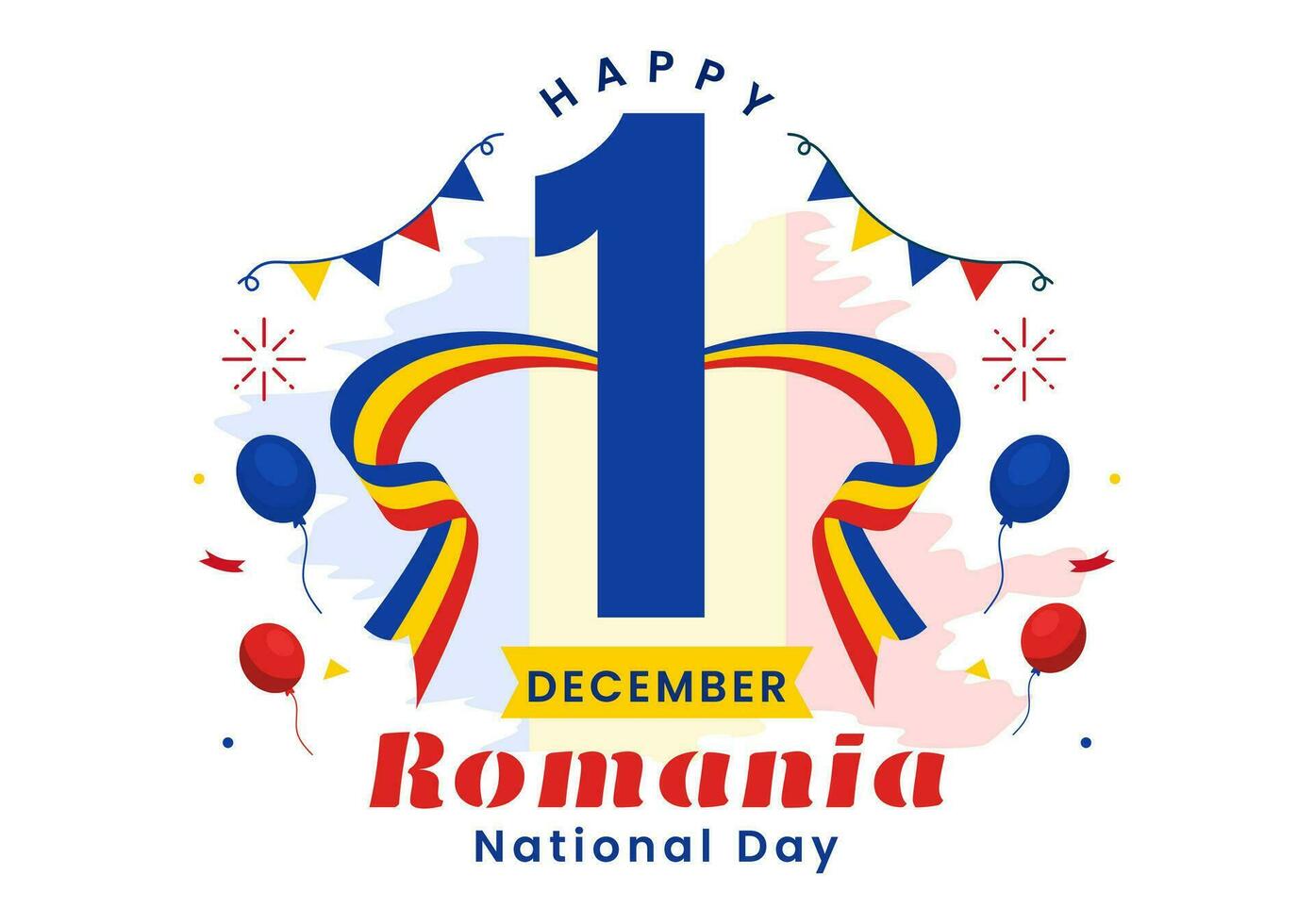 Romania National Day Vector Illustration on 1st December with Waving Flag Background in Romanian Great Union Memorial holiday Flat Cartoon Design