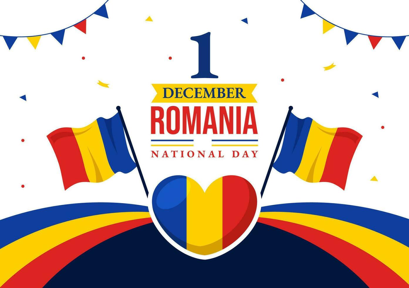 Rumania nacional día vector ilustración en Primero diciembre con ondulación bandera antecedentes en rumano genial Unión monumento fiesta plano dibujos animados diseño