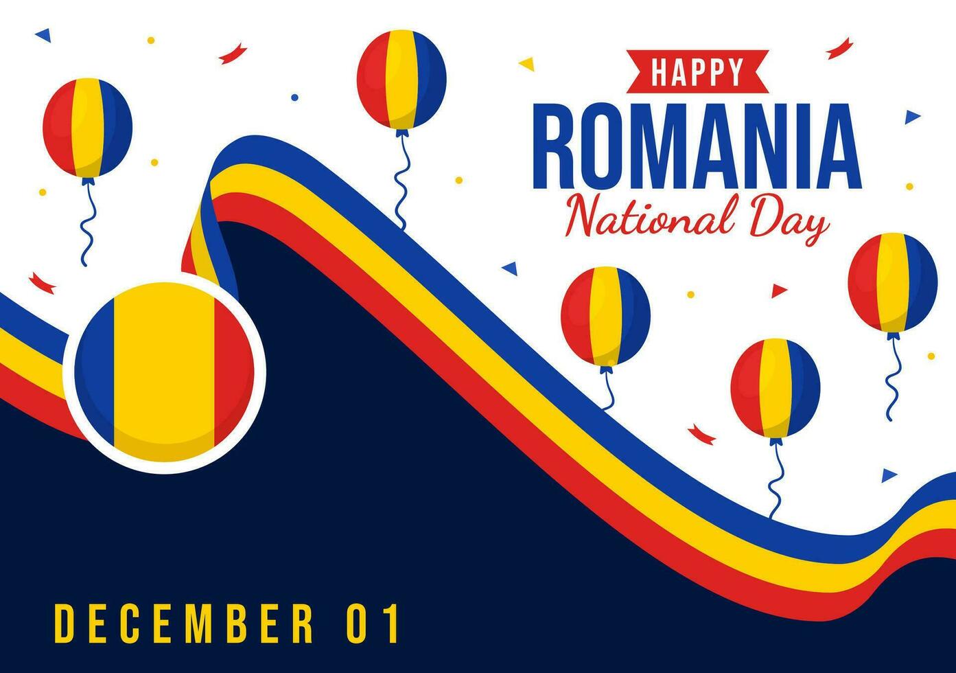 Rumania nacional día vector ilustración en Primero diciembre con ondulación bandera antecedentes en rumano genial Unión monumento fiesta plano dibujos animados diseño