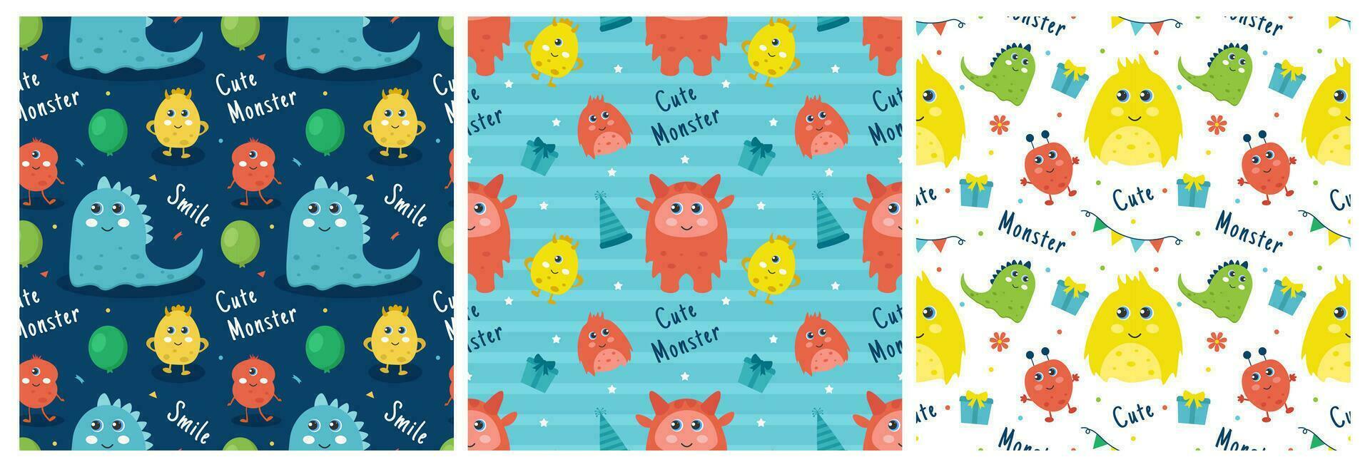 Set of Smile Seamless Pattern Design Illustration with Smiling Character and Happiness Face in Template Hand Drawn Flat Cartoon vector