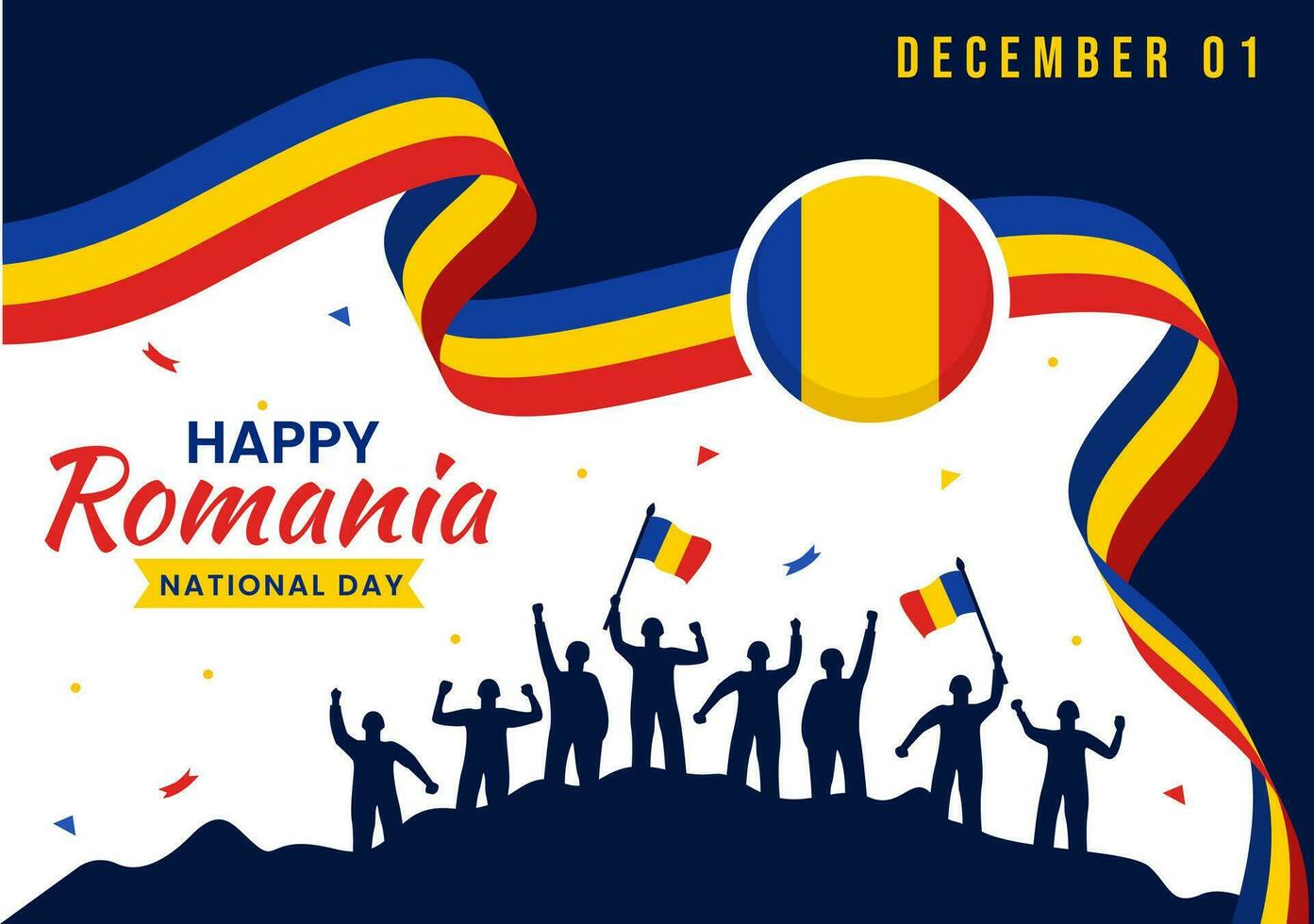 Rumania nacional día vector ilustración en Primero diciembre con ondulación bandera antecedentes en rumano genial Unión monumento fiesta plano dibujos animados diseño