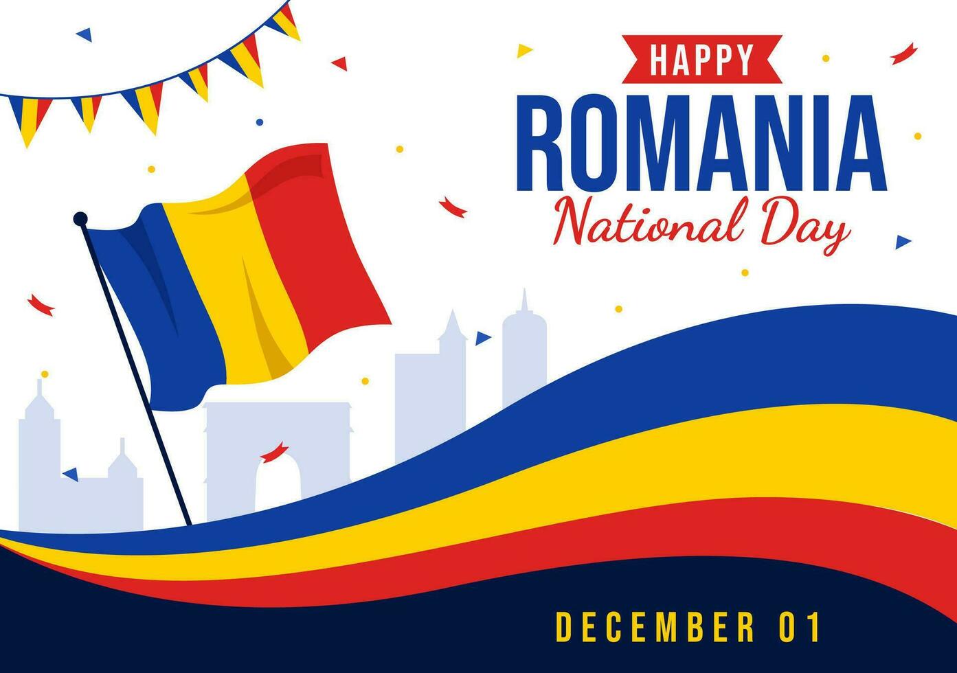 Romania National Day Vector Illustration on 1st December with Waving Flag Background in Romanian Great Union Memorial holiday Flat Cartoon Design