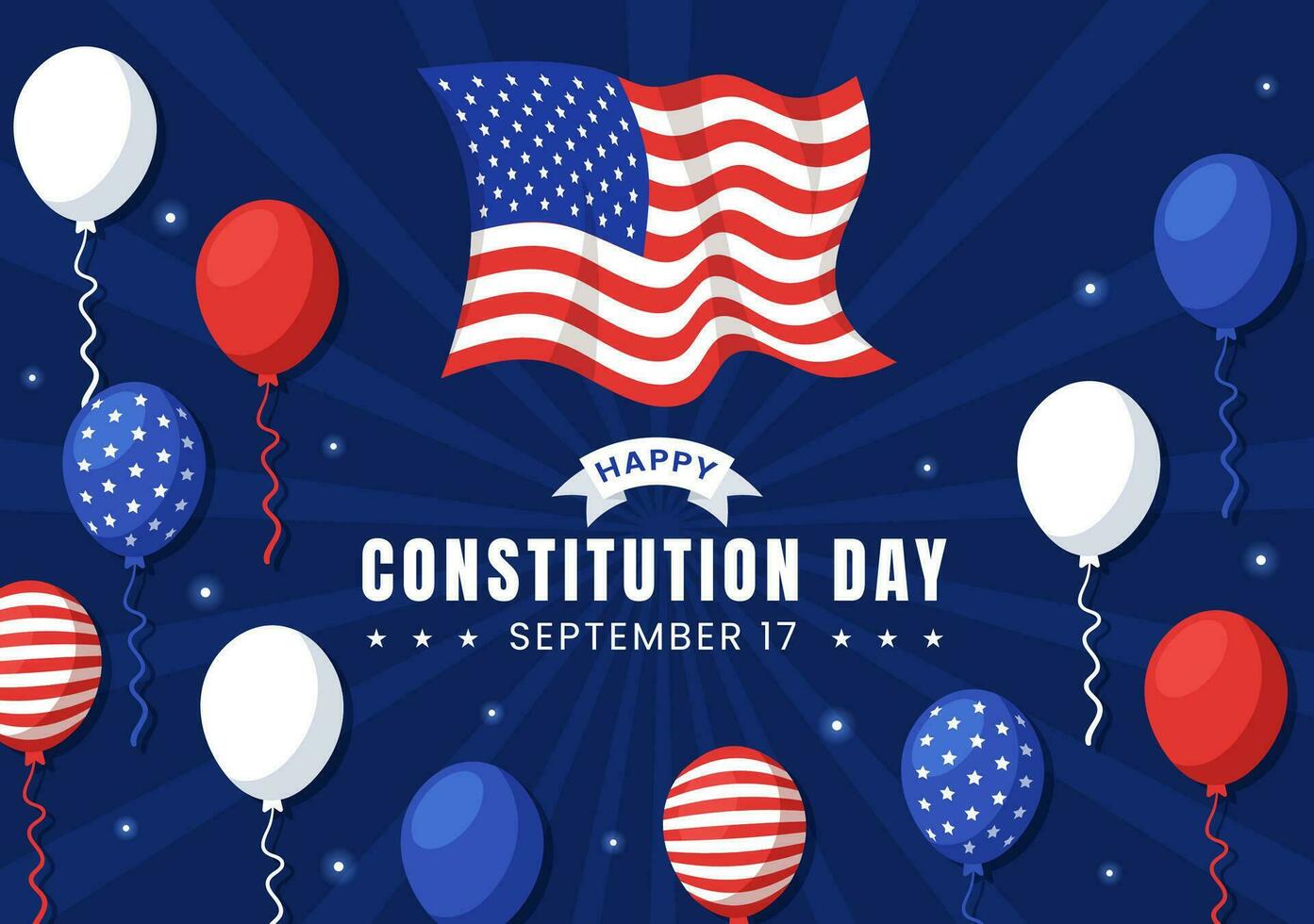 Happy Constitution Day United States Vector Illustration on 17th September with American Waving Flag Background and Capitol Building Templates