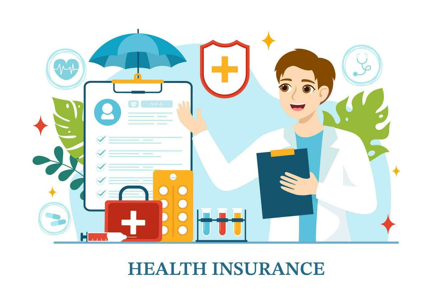 Health Insurance Vector Illustration with Medical Document Form for Healthcare Protection Service in Flat Cartoon Hand Drawn Background Templates