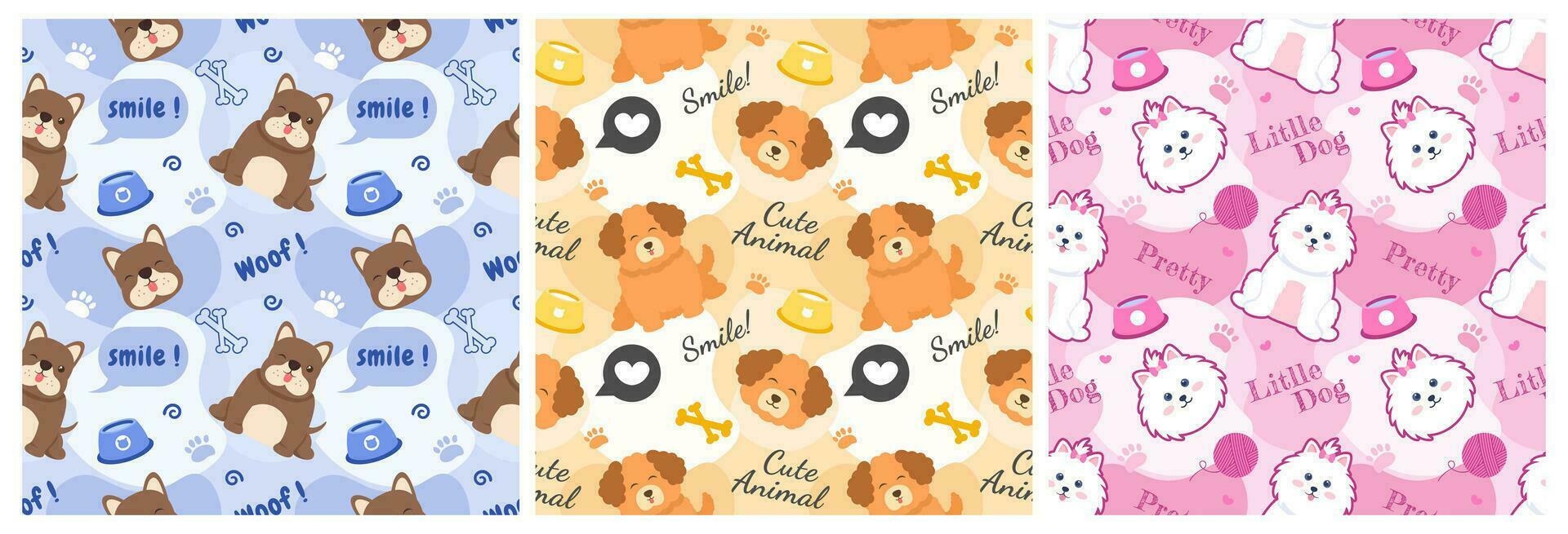 Set of Smile Seamless Pattern Design Illustration with Smiling Character and Happiness Face in Template Hand Drawn Flat Cartoon vector