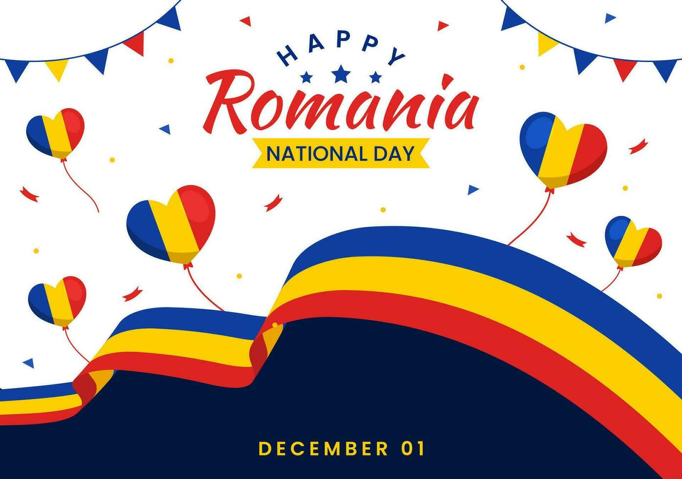 Rumania nacional día vector ilustración en Primero diciembre con ondulación bandera antecedentes en rumano genial Unión monumento fiesta plano dibujos animados diseño