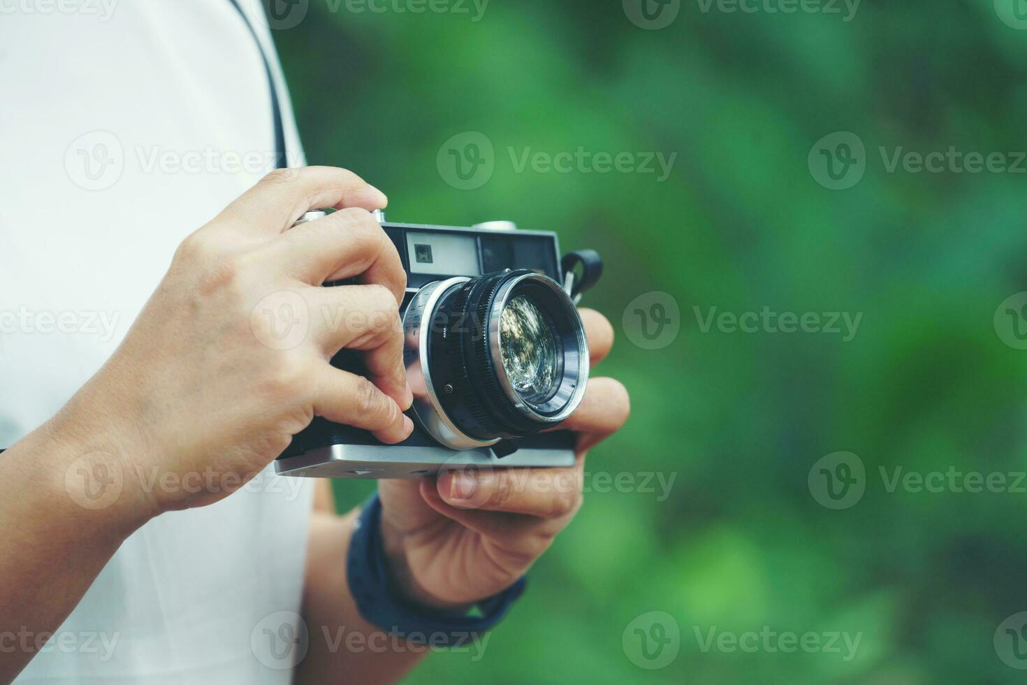 woman with vintage camera photo