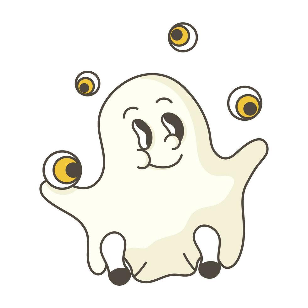 Cute ghost in retro style. Minimalistic character. vector