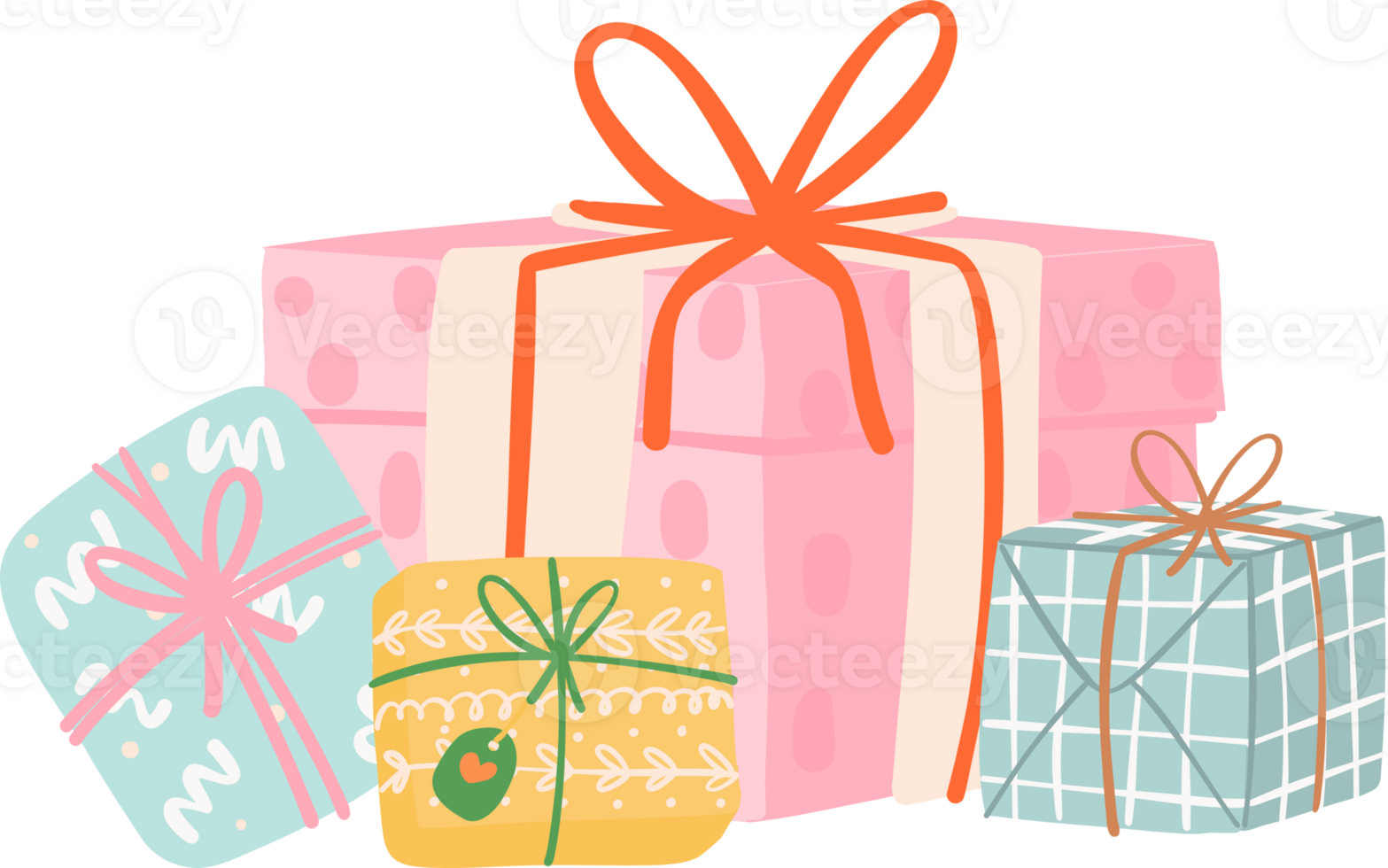 Cute Christmas gift boxes, stack of festive and playful present boxes png