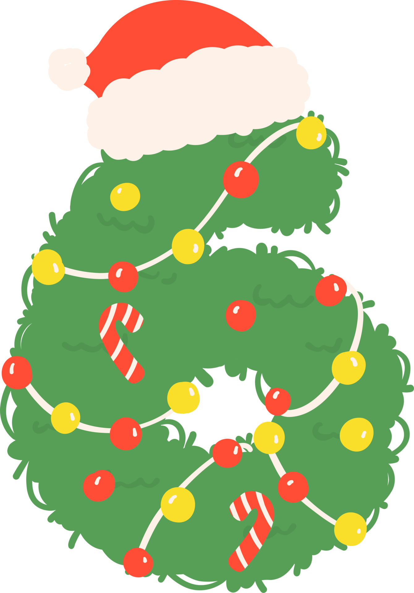 Christmas number 6, Cute decorated wreath number with santa hat