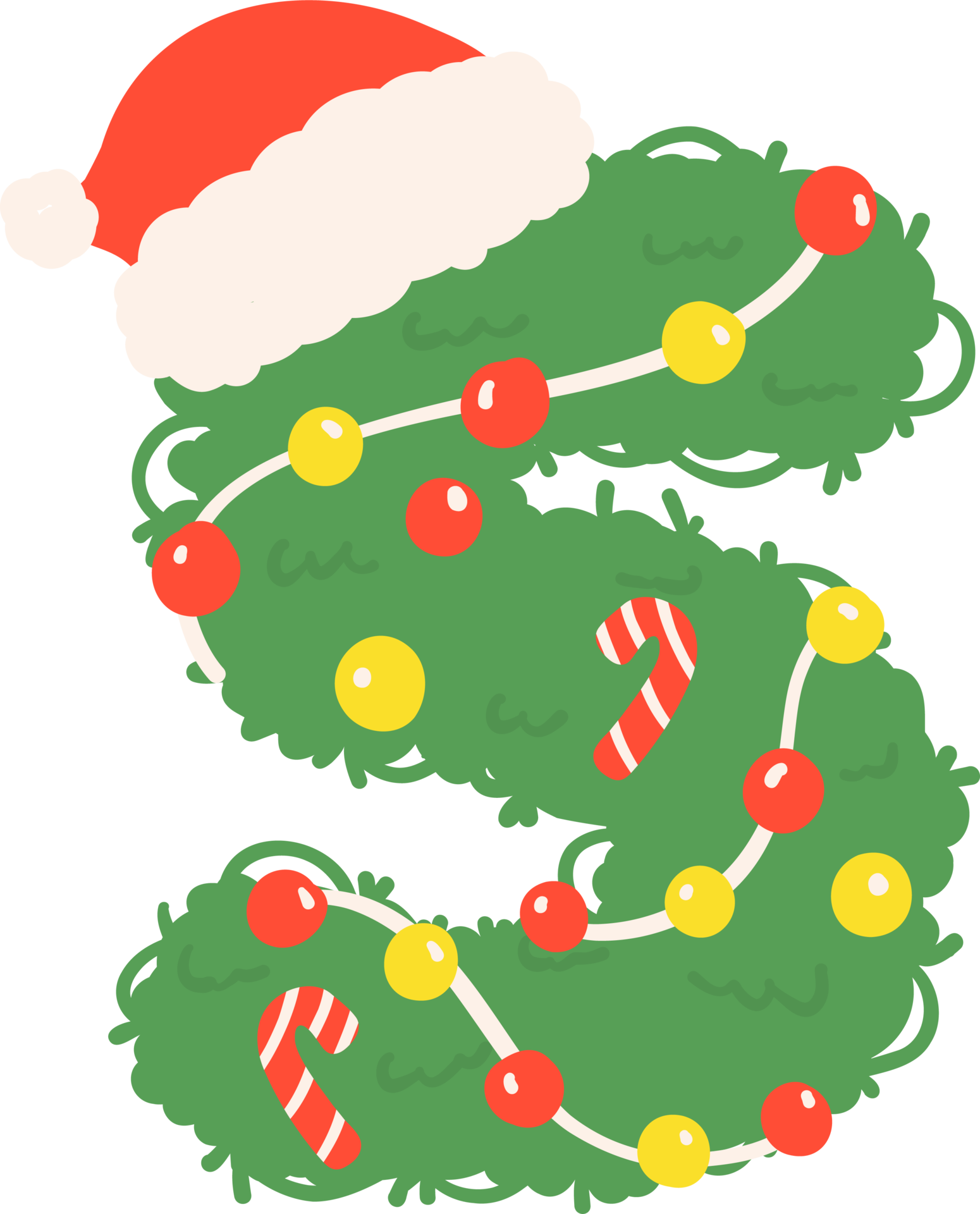 Christmas number 5, Cute decorated wreath number with santa hat