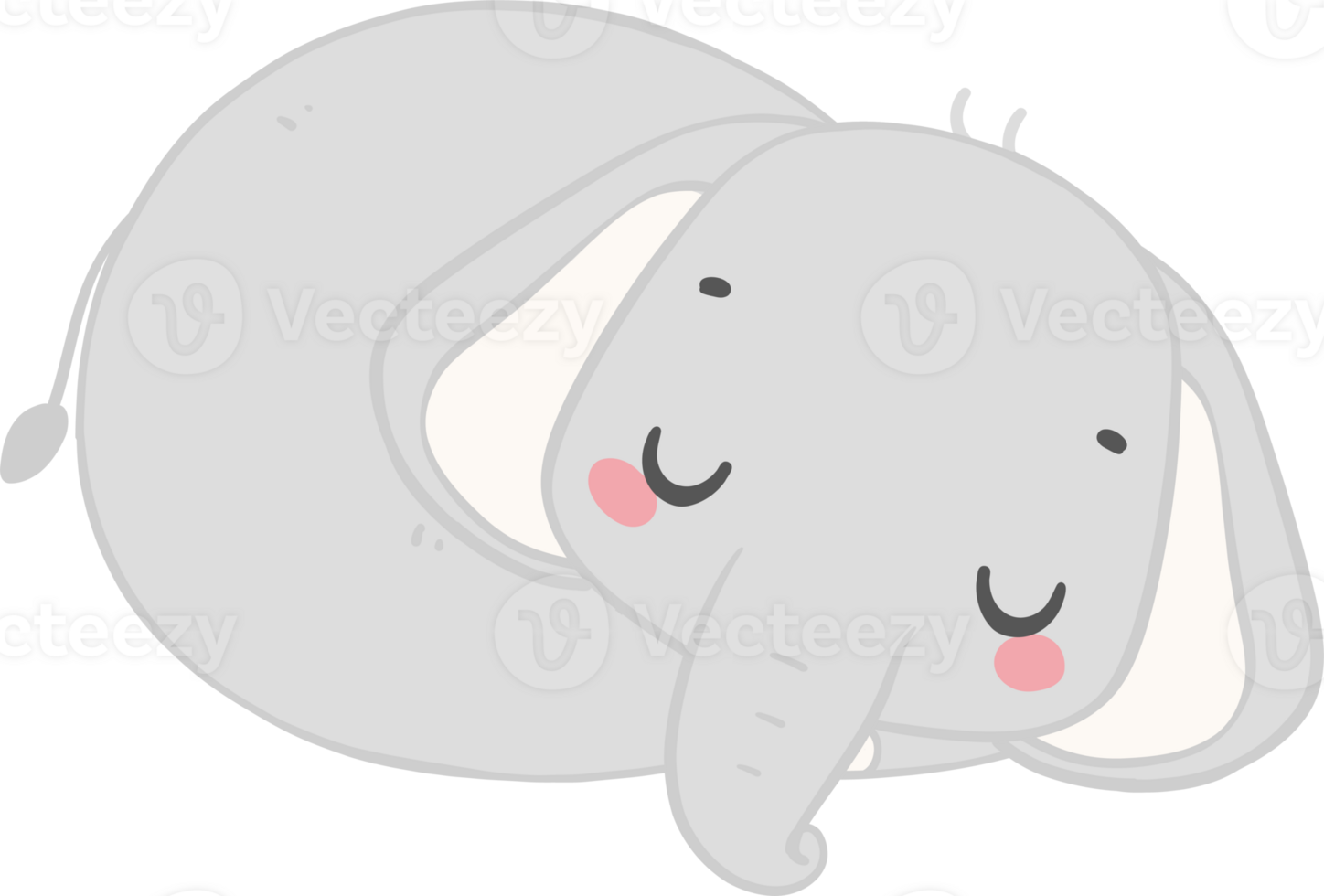 Cute elephant, kawaii baby animal sleeping png