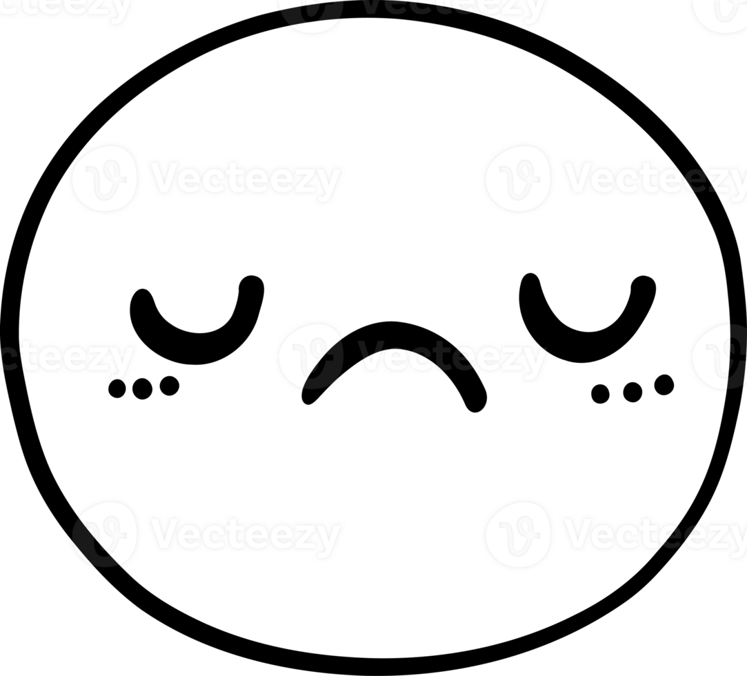 Cute sad emoji, emoticon doodle outline png