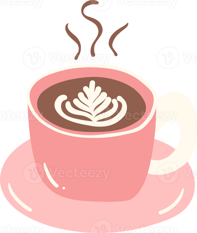 A cup of hot coffee with latte art flat design png