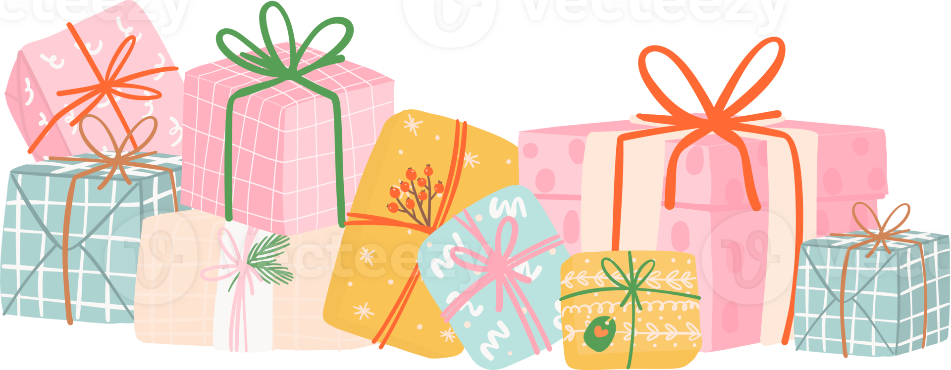 Cute Christmas gift boxes, stack of festive and playful present boxes png