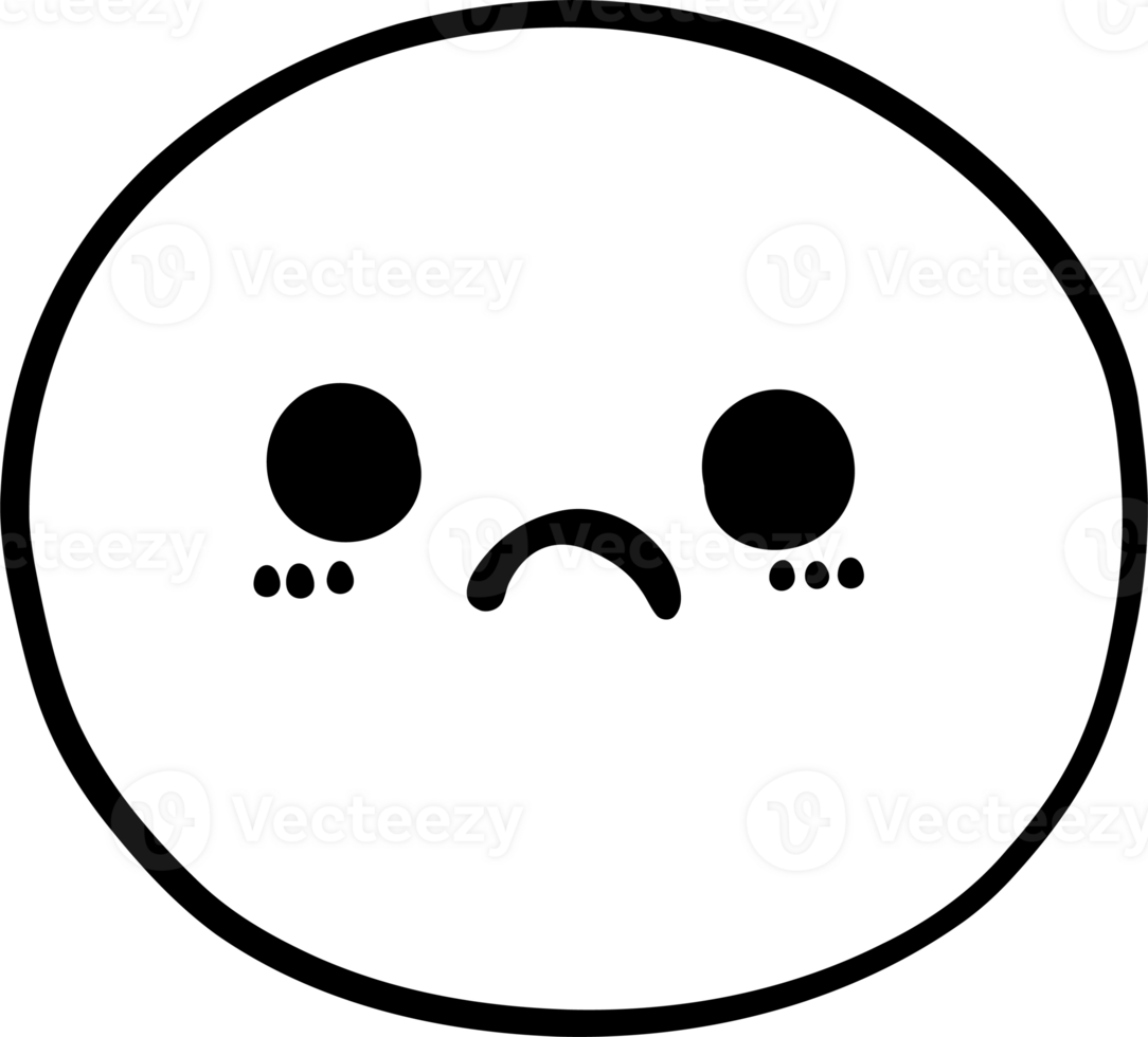 Cute sad emoji, emoticon doodle outline png