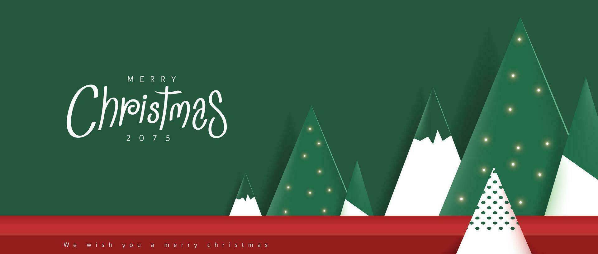 Merry Christmas banner studio table room product display with copy space and christmas tree abstract background vector