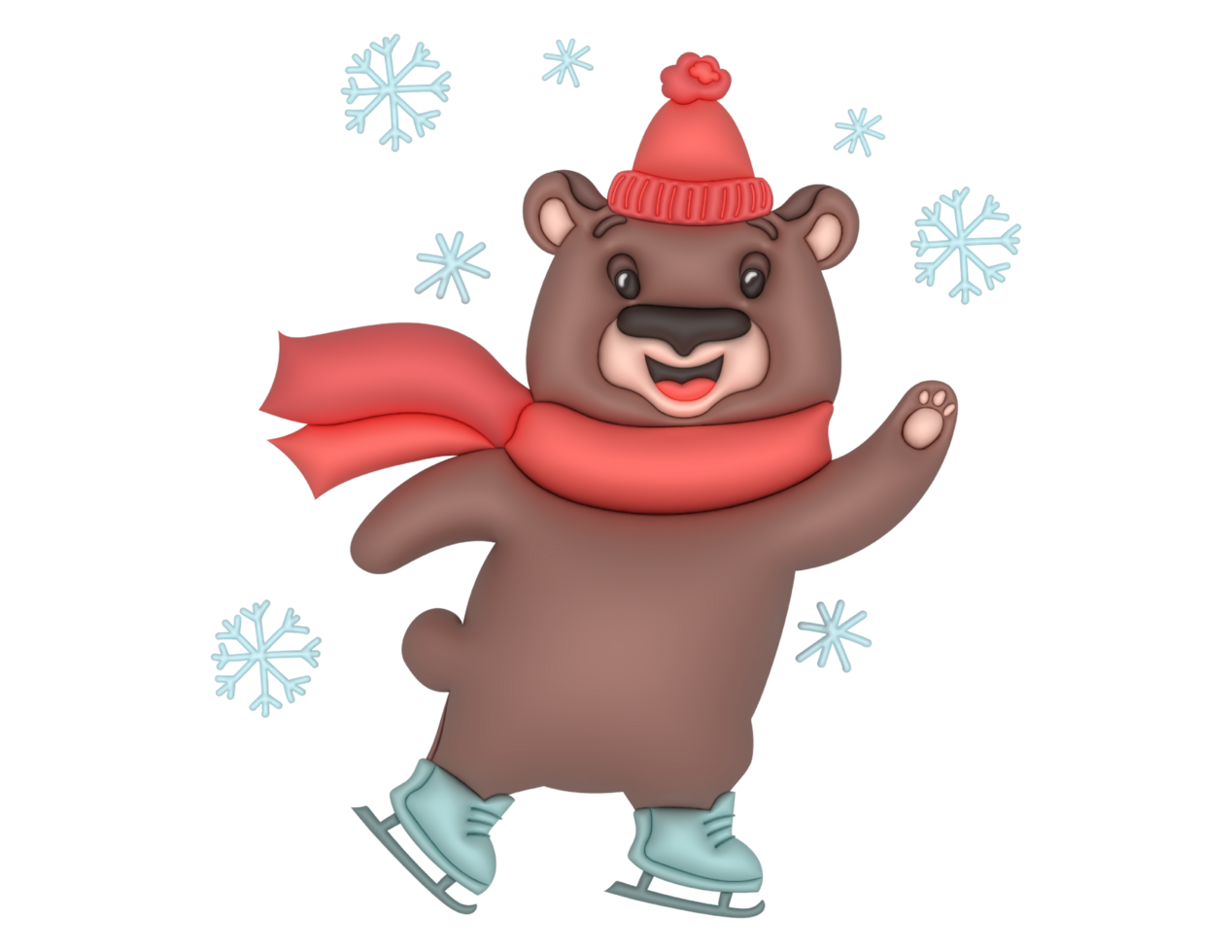 Cute teddy bear snow riding 3D design on a transparent background png