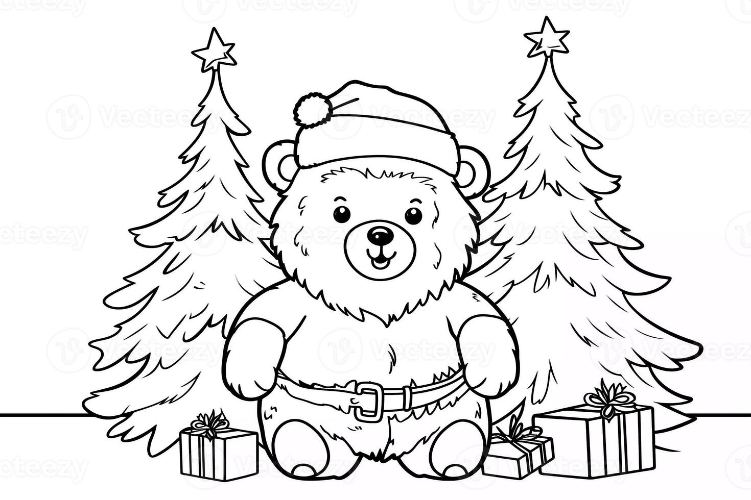 Educational printable coloring worksheet. Teddy bear with Santa Claus clothes. Winter Christmas theme coloring book page activity for kids and adults. photo