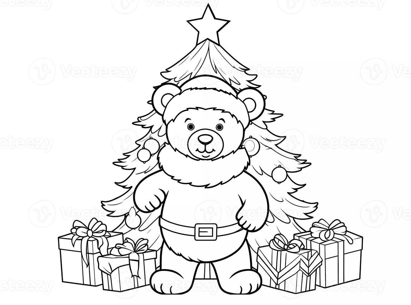 Educational printable coloring worksheet. Teddy bear with Santa Claus clothes. Winter Christmas theme coloring book page activity for kids and adults. photo