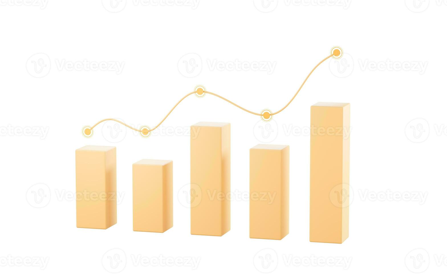 Bar graph with growth trend, 3d rendering. photo