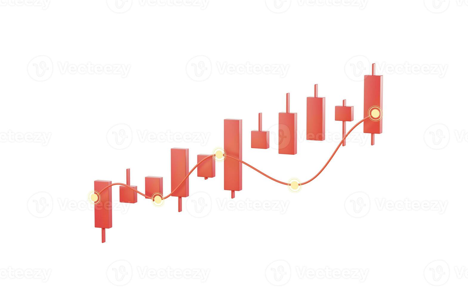 Bar graph with growth trend, 3d rendering. photo