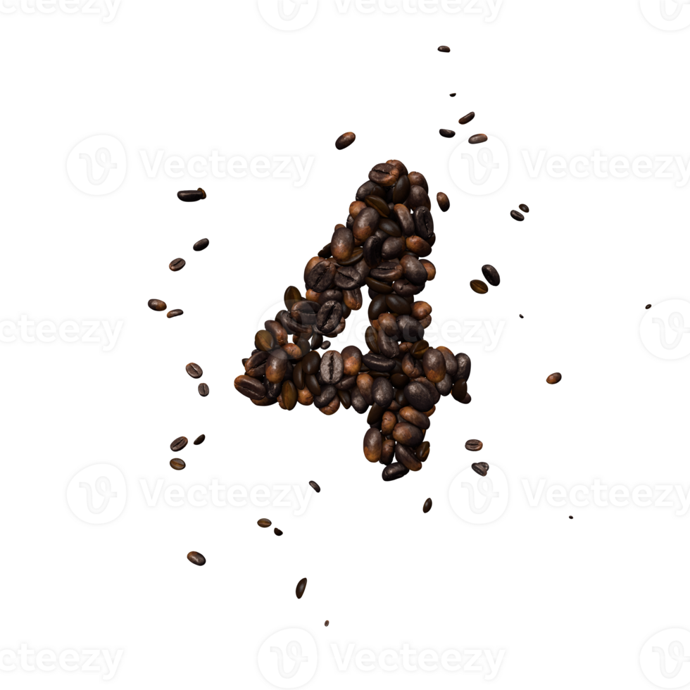 Coffee text typeface out of coffee beans with alpha the number 4 png